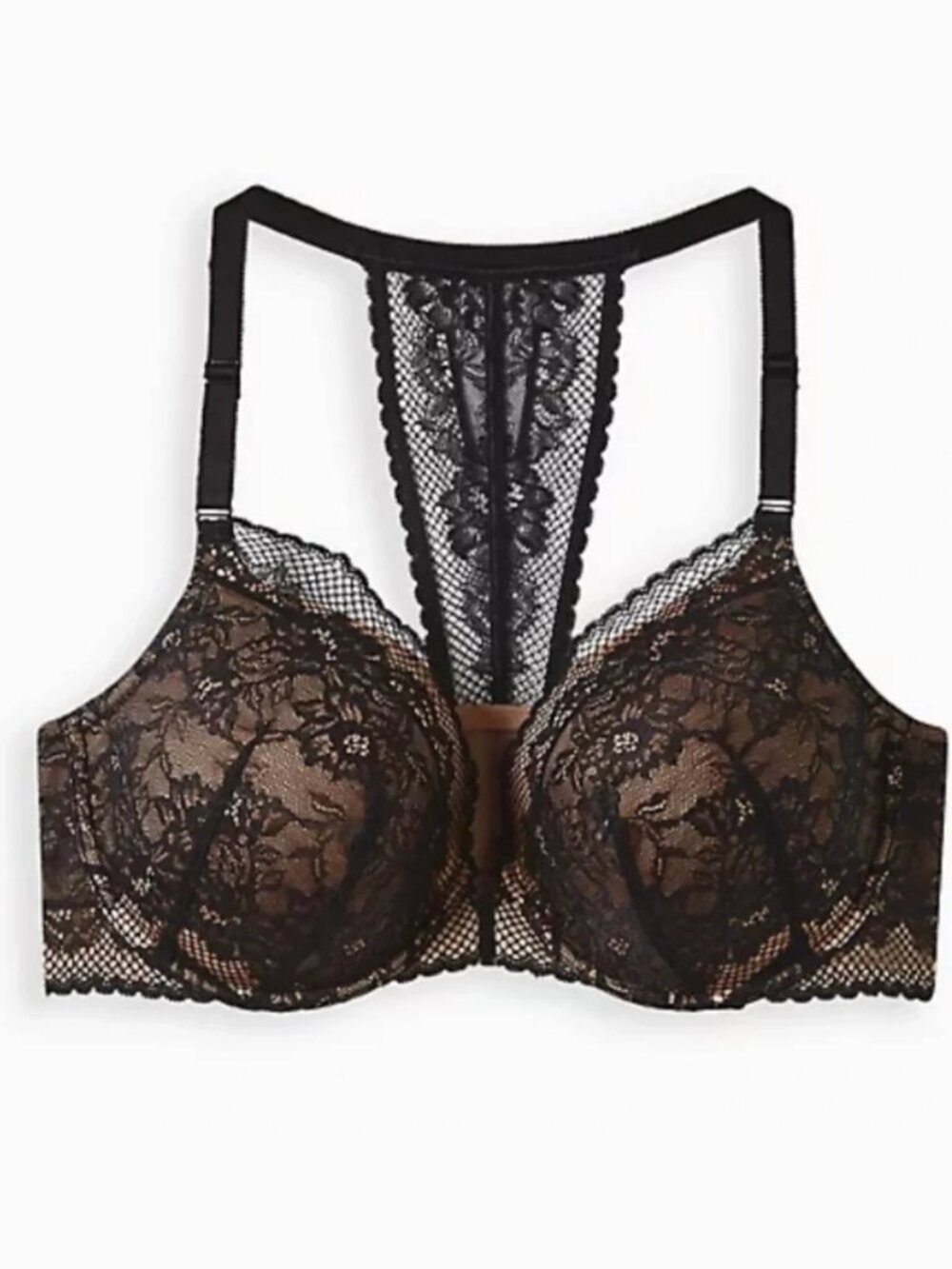 Torrid Curve 40D Lightly Lined T-Shirt Bra Black Fleur Lace Racerback NWT